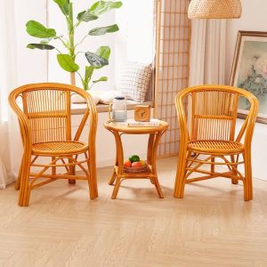 Art Deco Rattan Outdoor Arm Chair mit natürlicher Oberfläche - 1 Stuhl, 23"L x 23"B x 31"H