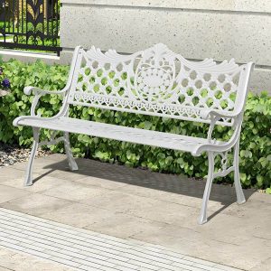 Bohemian Metal Park Bank mit wasserdichter und wasserabweisender Design, mit Armlehnen und Rückenlehne - Weiß 60"L x 21"B x 37"H