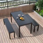 Outdoor-Esstisch mit Eisenrahmen, schwarzer rechteckiger Platte und lässigem Stil, 70,9"L x 31,5"B x 29,5"H, nur Tisch