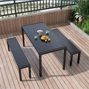 Outdoor-Esstisch mit Eisenrahmen, schwarzer rechteckiger Platte und lässigem Stil, 70,9"L x 31,5"B x 29,5"H, nur Tisch