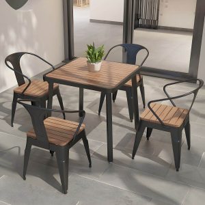 Moderner wasserdichter Holz-Courtyard-Tisch Geometrischer Außentisch - Nur Tisch 29.5"L x 29.5"B x 29.5"H