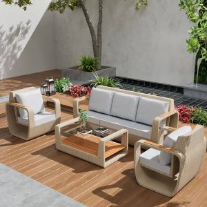 Durchsichtige Outdoor-Sofa-Sitzgarnitur mit Canvas-Bezug und Glastischplatte, weiß, 3-teiliges Set, UV-beständige Stühle, 3-teiliges Set (2 Stühle & 1 Couchtisch)