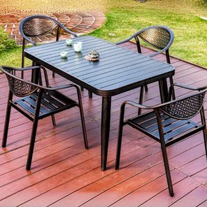 Patio-Essset mit Sitzgelegenheiten aus Legierung, wetterfestes Tinte 5-teiliges Stuhl & Tisch Minimalist, Schwarz, 51"L x 31"B x 28"H, Tisch & 4 Stühle