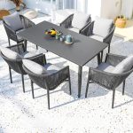 Polsterter Outdoor-Esstischset in Sturmgrau, wetterfestes 5-teiliges Set mit Stuhl, einfachem Stil und Tisch, 31,5"L x 31,5"B x 28,7"H, Tisch & 4 Stühle