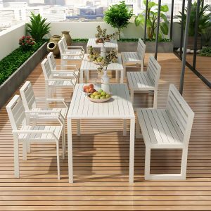 Zeitgenössischer Holz-Patio-Tisch wetterbeständig in rechteckiger/quadratischer Form - Braun 55,1"L x 27,6"B x 29,5"H Nur Tisch