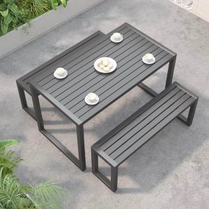 Patio-Esstisch mit Eisenrahmen, hellbraune rechteckige Platte im einfachen Stil, 55,1"L x 27,6"B x 29,5"H, Nur Tisch
