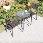Modernes klares wetterfestes Outdoor-Bistro-Set mit Polymer-Verbundsitz, Stuhl & Tisch, 3-teiliges Set, 23,6"L x 23,6"B x 27,6"H, Schreibtisch mit 2 Stühlen
