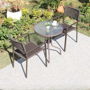 Modernes klares wetterfestes Outdoor-Bistro-Set mit Polymer-Verbundsitz, Stuhl & Tisch, 3-teiliges Set, 23,6"L x 23,6"B x 27,6"H, Schreibtisch mit 2 Stühlen