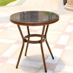 Rattan Esstisch Zeitgenössischer Außentisch mit Metallgestell - Nur Tisch 27.6"L x 27.6"B x 27.6"H