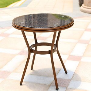 Rattan Esstisch Zeitgenössischer Außentisch mit Metallgestell - Nur Tisch 27.6"L x 27.6"B x 27.6"H
