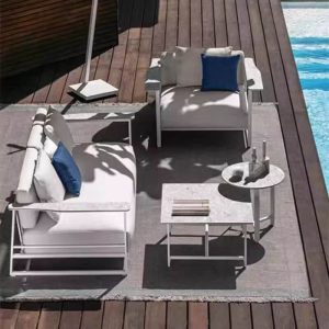 Sofa mit weißem Bezug, Kissen, Edelstahl, UV-beständig für 1 Person, trendiger Stil und Polster, 1-Sitzer Sofa