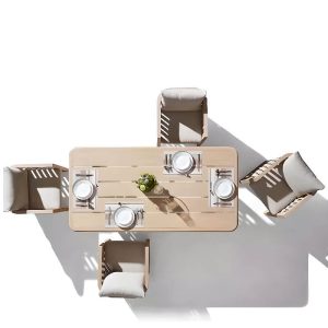 Teakfarbenes Holzsofa, wasserdicht für 1 Person mit Kissen, trendiger Stil und Polster, 24"L x 24"B x 26"H