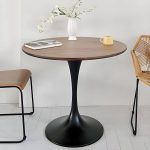 Zeitgenössischer Stil Holz-Patio-Tisch rund mit Metallbeinen in Natur/Braun - Braun 31,5"L x 31,5"B x 28,7"H Nur Tisch