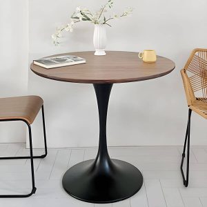 Zeitgenössischer Stil Holz-Patio-Tisch rund mit Metallbeinen in Natur/Braun - Braun 31,5"L x 31,5"B x 28,7"H Nur Tisch