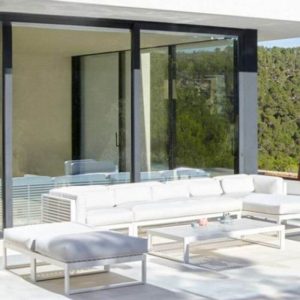 Weißes Legierung Trendiges Sofa für 1 Person mit Kissen und Polster, UV-beständig, Hohe Rückenlehne, 1-Sitzer Sofa