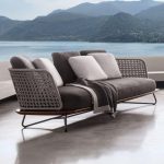 Sofa mit abnehmbarem Kissen, Schaumstoffpolsterung, schwarzem Rahmen, Kissen, UV-beständig für 1, trendiger Stil, 1-Sitzer Sofa