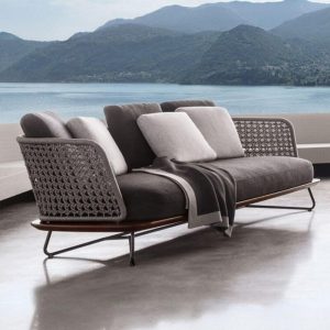 Sofa mit abnehmbarem Kissen, Schaumstoffpolsterung, schwarzem Rahmen, Kissen, UV-beständig für 1, trendiger Stil, 1-Sitzer Sofa