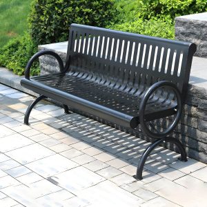 "Industrial Park Bench with Waterproof Steel Seating in Black - Water Resistant and Non-Foldable" - 47"L x 25"B x 32"H