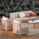 Outdoor-Sofa-Garnitur, 9-teiliges Set mit 3 Tischen in Weiß, rosa Kissen, 9-teiliges Set (2 Stühle&2 Sofas&2 Ottomane&2 Tische&Beistelltisch)