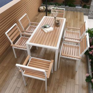 Patio-Esstisch mit schwarzem recyceltem Holz, wasserdichter rechteckiger minimalistischer Stil, Schwarz, nur Tisch