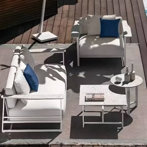 Weißes Sofa, UV-beständig mit Kissen, Legierungsrahmen für 1, trendiger Stil und Polster, 1-Sitzer Sofa