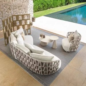 Moderne weiße Alloy Sofa für 1 Person mit Kissen, UV-beständiges Kissen, Chaiselongue Sektionales Sofa