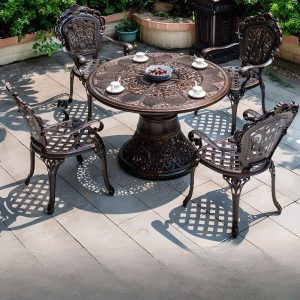 Eisen Gartenmöbel-Set, Taupe UV-blockierend, 5-teilig mit Stuhl und Tisch, minimalistischer Stil, Tisch & 4 Stühle, 46"L x 46"B x 29"H