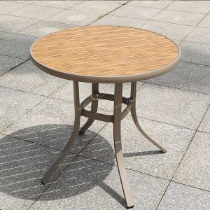 Einfaches Natürliches Finish Ingenieurholz UV-geschütztes Runden Outdoor-Esstisch, Ohne Stühle, 31.5"L x 31.5"B x 28.7"H, Holz/Beige, Sonnenschirm Loch Nicht Enthalten
