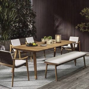 Moderner, einfacher Outdoor-Armlehnstuhl mit weißer Polsterung, rostbeständigem Naturholz, 1 Stuhl, 24"L x 24"B x 31"H