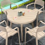 Elfenbein Legierung Patio Esszimmer-Set, 5-teilig UV-blockierend mit Stuhl und Tisch, minimalistischer Stil, 35.4"L x 35.4"B x 28.3"H, Tisch & 4 Stühle