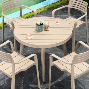 Elfenbein Legierung Patio Esszimmer-Set, 5-teilig UV-blockierend mit Stuhl und Tisch, minimalistischer Stil, 35.4"L x 35.4"B x 28.3"H, Tisch & 4 Stühle
