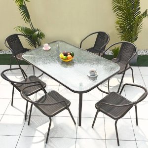 Wetterfeste Terrassen-Essgruppe mit Polymer-Sitzschalen, Schwarzer Quadratischer Tisch, 5-teiliges Set, Schwarz, 31.5"L x 31.5"B x 28"H, Tisch & 4 Stühle