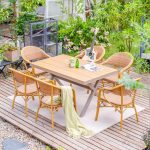Naturfarbenes Terrassen-Essset, Metallgestell, witterungsbeständig, 7-teilig, rechteckig mit Stuhl und Tisch, 59"L x 35"B x 29"H, Tisch & 6 Stühle
