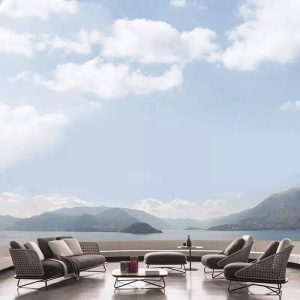 Hellgraues Sofa mit Schaumstofffüllung, für 3 Personen, Kissen, UV-beständiger trendiger Stil mit Polster, 3-Sitzer Sofa
