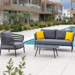 Creme Loveseat, wasserabweisend mit Kissen für 2 Personen, Metallgestell, trendiger Stil und inklusive Kissen, Loveseat
