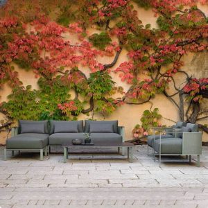 Graues Sofa mit Schaumstofffüllung, für 3 Personen, Kissen, UV-beständiger trendiger Stil mit Polster, 3-Sitzer Sofa