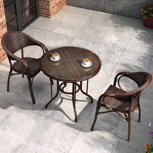 Minimalistisches Metall-Patio-Esszimmer-Set, 3-teiliges Set, Taupe UV-blockierend mit Stuhl und Tisch, 31,5"L x 31,5"B x 28"H, Schreibtisch mit 2 Stühlen