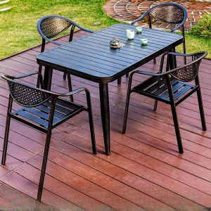 Minimalistischer Legierungs-Patio-Esstisch, 5-teilig in Taupe mit UV-Schutz, mit Stühlen und Tisch, 51"L x 31"B x 28"H, Tisch & 4 Stühle