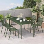 Moderner Salbei Eisen Rostbeständiger Rechteckiger Patio Esstisch, 63"L x 31.5"B x 29.5"H, Nur Tisch