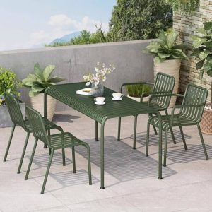Moderner Salbei Eisen Rostbeständiger Rechteckiger Patio Esstisch, 63"L x 31.5"B x 29.5"H, Nur Tisch