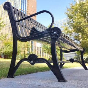 Stahl-Parkbank im modischen Stil mit Midnight Black, gebogenem Arm, Rücken und feuchtigkeitsbeständig, Matt Schwarz, 47"L x 26"B x 33"H