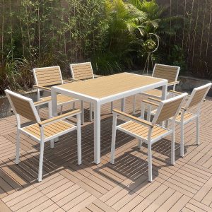 Modischer Aluminium Material Weißer Outdoor Seitenstuhl, stapelbar, 1 Stuhl, 22"L x 23"B x 33"H