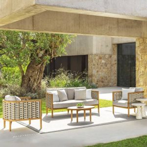 Holzfarbenes wasserdichtes Sofa für 1, trendy mit Kissen und Polster, Einzelner Akzentstuhl