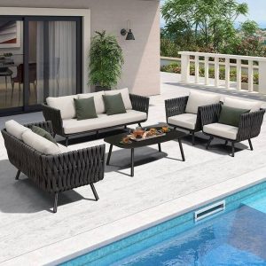 Hellgraues Alloy Sofa für 1 Person mit UV-beständigem trendigem Kissen, 1 Stück, 29.5"L x 29.5"B x 29.5"H