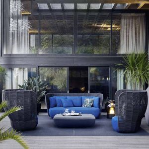 Schwarzes Schwammsofa für 2 Personen mit Kissen und UV-beständiger Polsterung - Trendiger Stil, 2-Sitzer Sofa