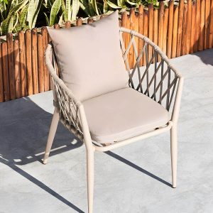 Metallischer tropischer Stil Gartenstuhl Armlehne Antik-Finish mit Kissen - 4-teiliges Set