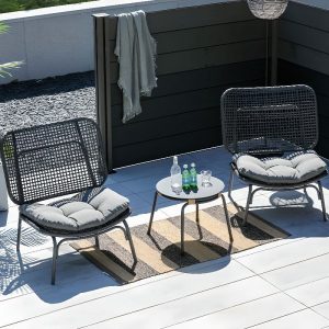 Trendy Grey Cushioned Aluminium Material Outdoor Side Chair mit 2 Stühlen, Grau