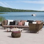 Trendiges, wasserfestes Metall-Daybed für 2 Personen mit schwarzem Rahmen, Kissen und Polster, Daybed