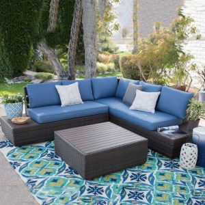 Schwarzes Rankengeflecht WeCourtyard Sofa Kombination Modern für draußen - 3-teiliges Set (Loveseats & 3-Sitzer Sofa & Couchtisch)