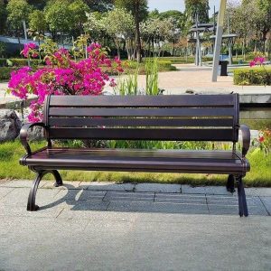 Bronze Casual Parkbank mit feuerhemmender Legierung, gebogenem Arm und Rückenlehne, 59"L x 24"B x 31"H